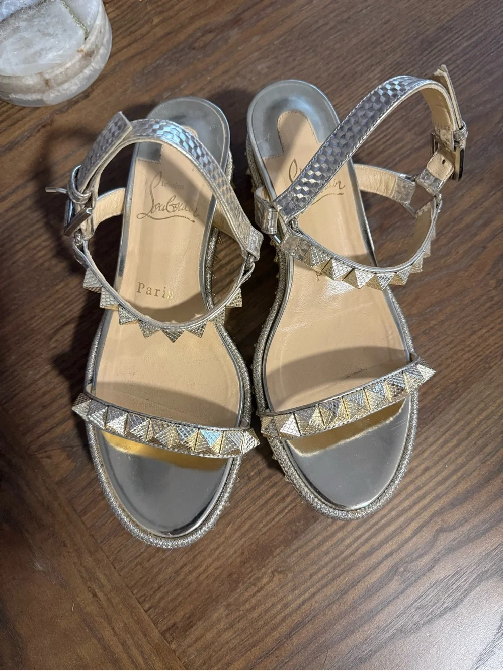 Christian Louboutin Metallic Gold Studded Platform Sandals